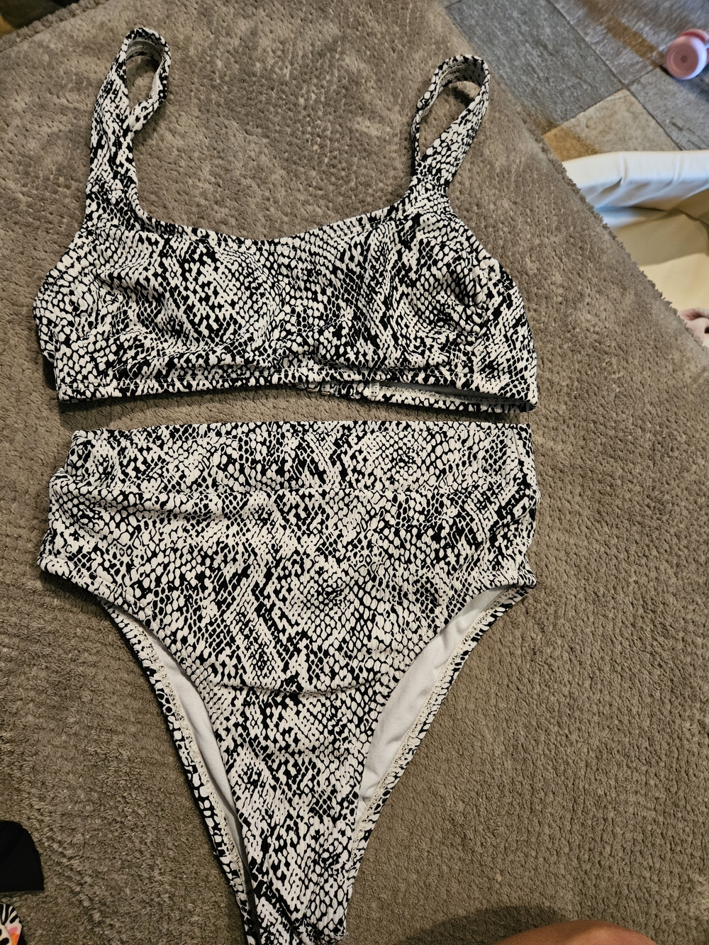 Kids Black & White Snake Print One-Piece Swimsuit